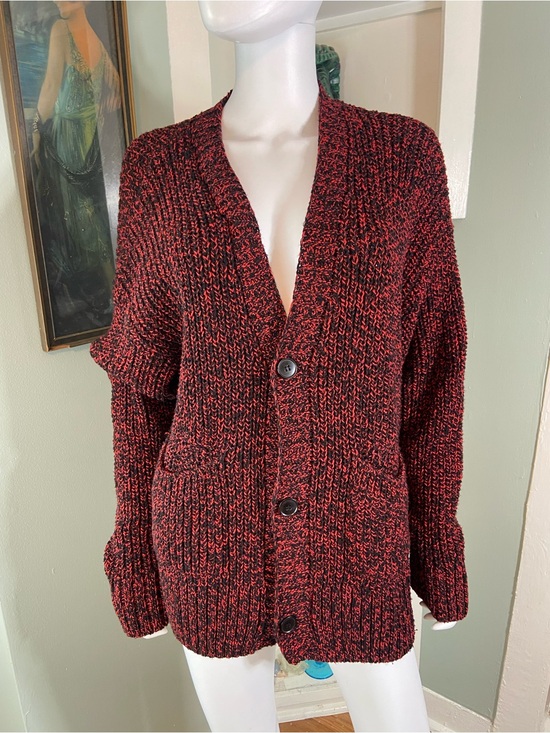 Zara Sweaters - Zara Chunky Marled Space Dyed Red-Black Cardigan Sweater Oversized Medium M